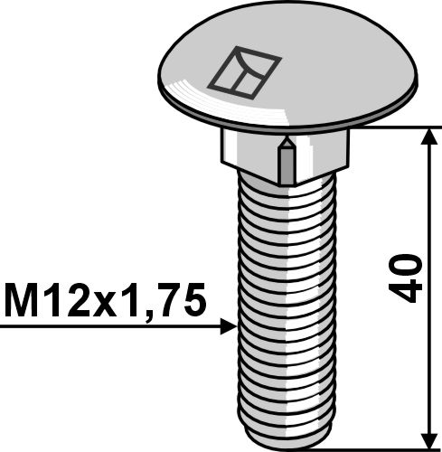 Винты с полукруглой низкой головкой - гальванизированно оцинкованы  - M12x1,75
